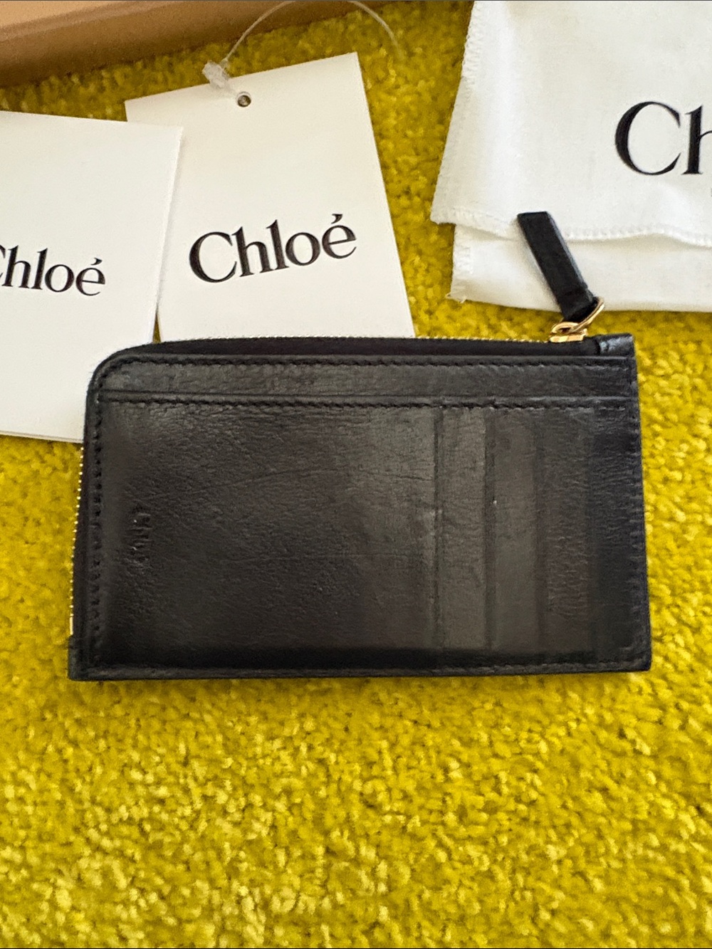 Chloé Black Leather Card Holder with Gold Padlock Accent - Picture 4 of 11